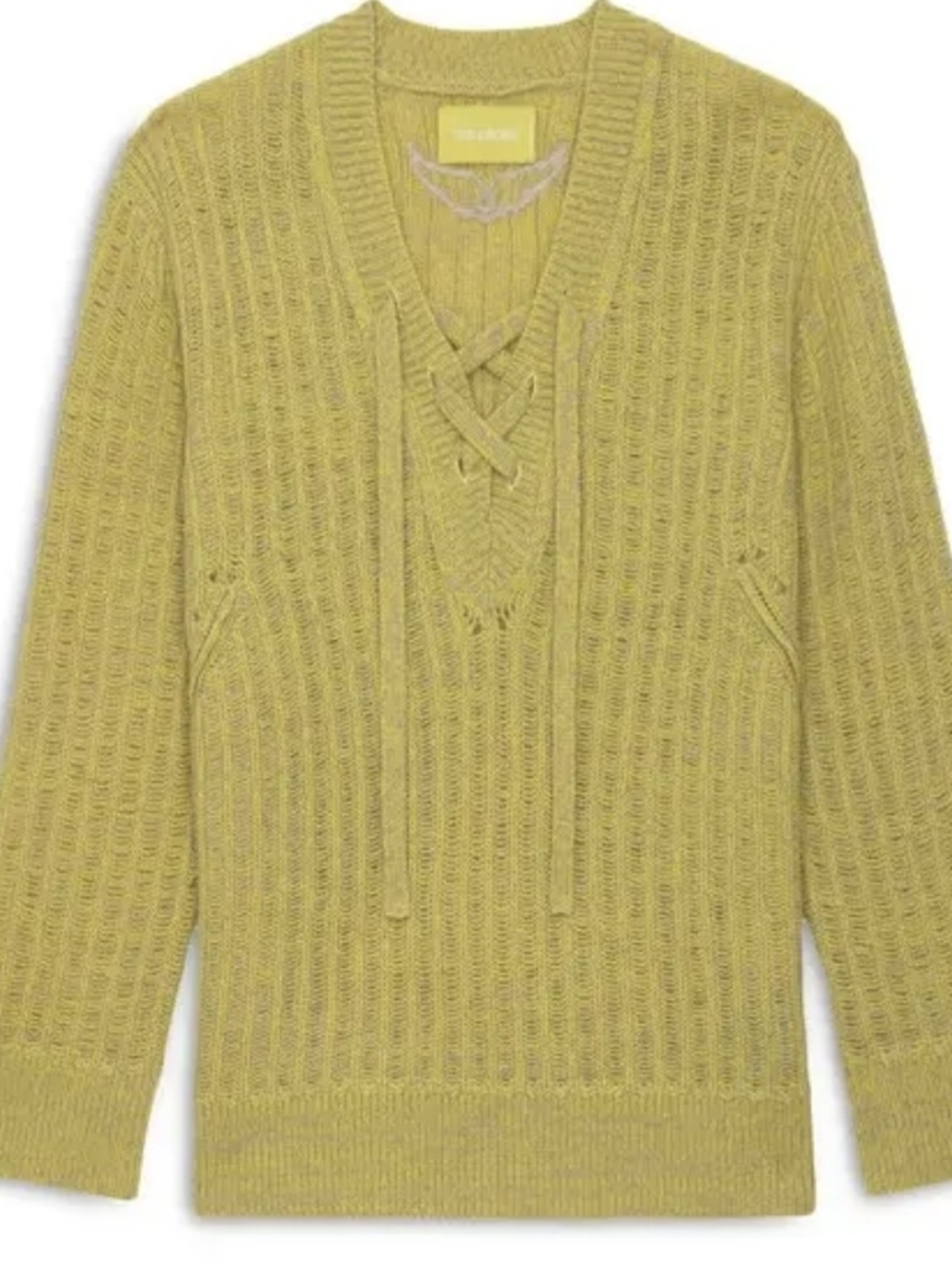 Zadig & Voltaire Lace-Up V-Neck Knit Sweater - Mustard Yellow